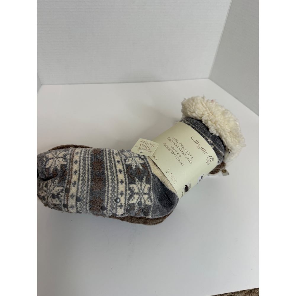 Layer 8 Teddy Fleece Lined Cable Knit Cloud Socks Shea Butter Infused 2-Pack OS